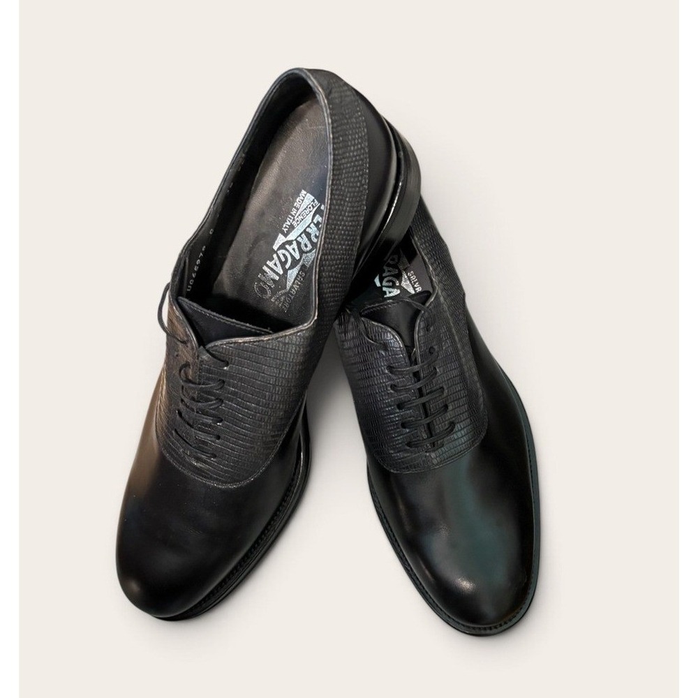 Salvatore Ferragamo Farnese Oxford Shoes Mens 10 EE Black Leather Italy Dress